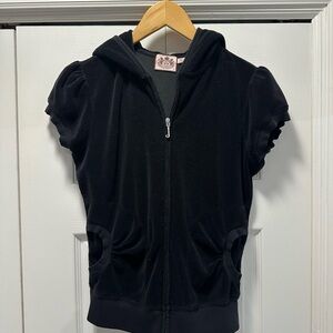 Black Vintage Short Sleeve Juicy Couture Hoodie velour size medium y2k